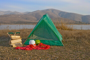 green tent on campground