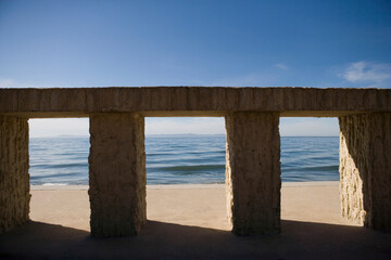 stone bench overlooking ocean