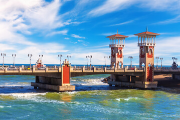 Stanley Bridge in Alexandria, beautiful view from the sea harbour, Egypt