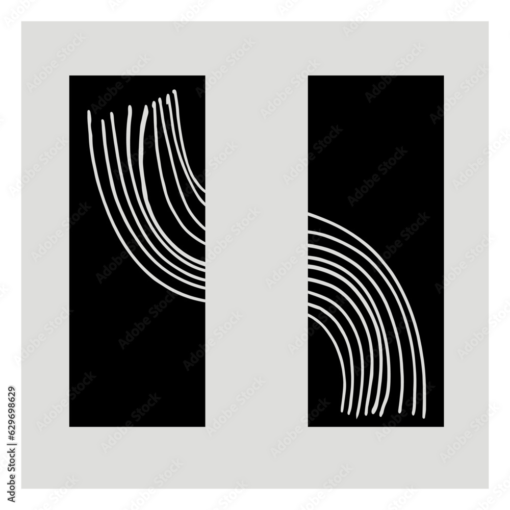Poster minimalist design with shapes and hand draw lines