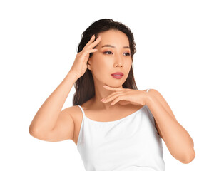 Fototapeta premium Beautiful young Asian woman with healthy skin on white background