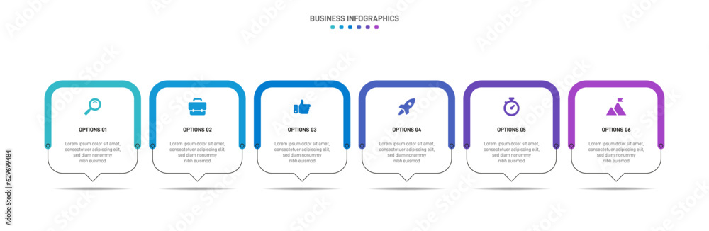 Aufkleber timeline infographic with infochart. modern presentation template with 6 spets for business process.
