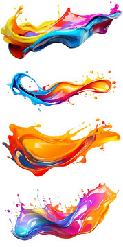 Set of colorful paint 3d splash. Isolated element on the transparent background. 