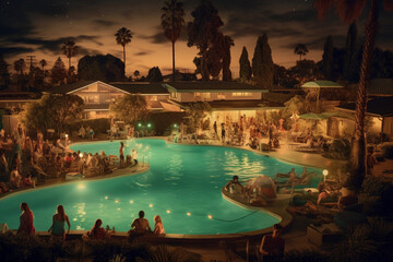 Evening party near the pool. AI generated