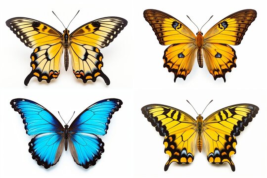 set of butterflies isolated on white background.