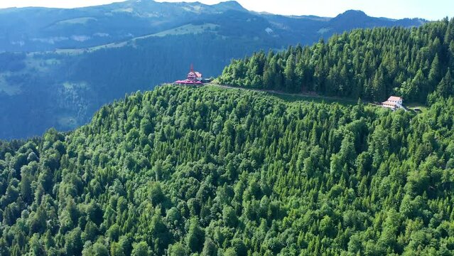 Flying towards Harder Kulm in Switzerland
