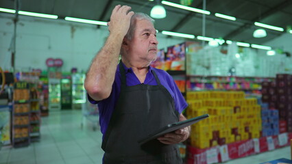 Grocery Store Manager Stressed Over Business Challenges, Business Owner Facing Difficulties in Supermarket Operations, Struggling