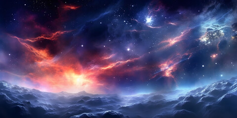 Beautiful cosmic space background wallpaper illustration, Big planet on the sky