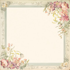 Square blank vintage floral paper background for printable digital paper, art stationery and greeting card illustration