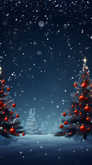 Christmas Tree with red decoration, Snow Merry Christmas, mobile phone wallpaper, Generative AI