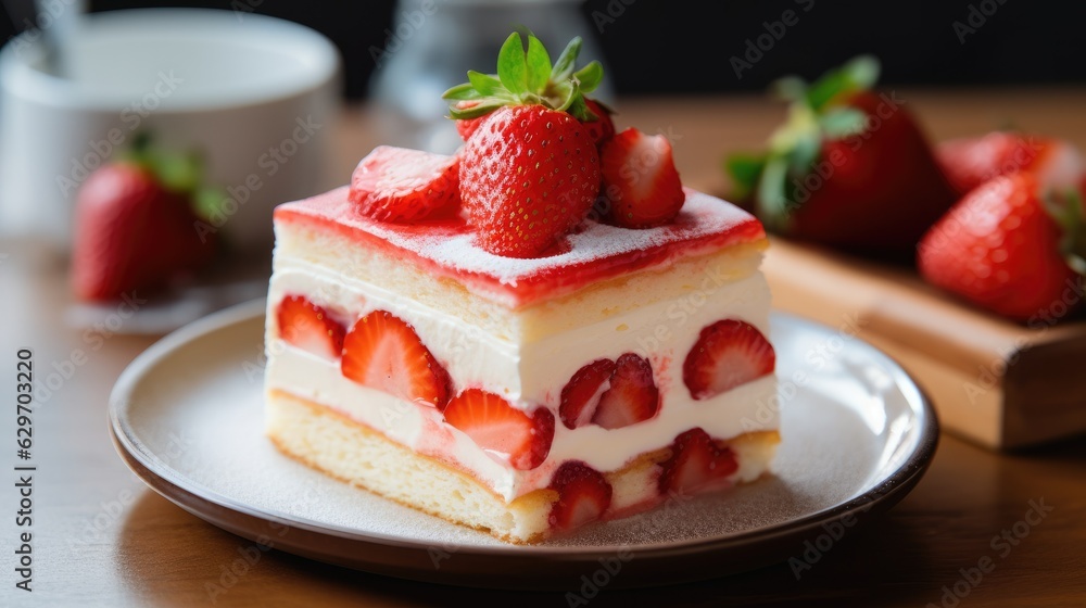 Wall mural Close up of a Japanese strawberry short cake