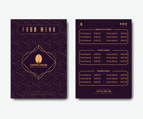 Restaurant food menu or price list design