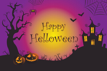 Happy Halloween Spooky Nighttime Scene Horizontal Background