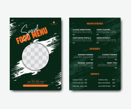 Restaurant food menu or price list design