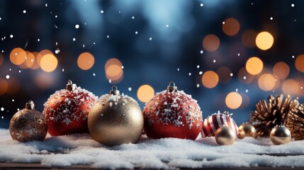 Naklejka na ściany i meble Blurred winter background with Christmas decorations. Generative AI