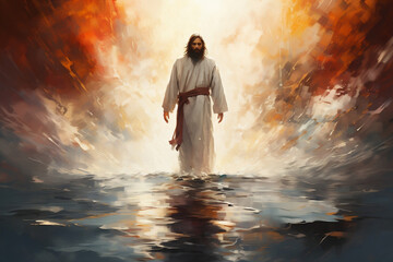 Divine Serenity, Jesus Christ Transcending Above the Wavy Sea