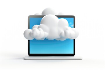 tablet with cloud symbol on white background, cloud storage concept, generative AI