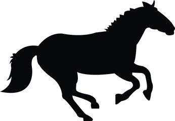 Fototapeta na wymiar silhouette of horses icon. Isolated vector black silhouette of galloping, jumping running, trotting, rearing horse on white background. Side view.