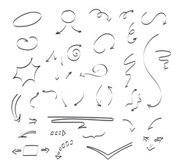 Set of hand drawn black arrows on a white background