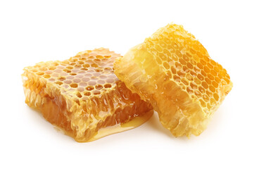Sweet honeycombs on white background