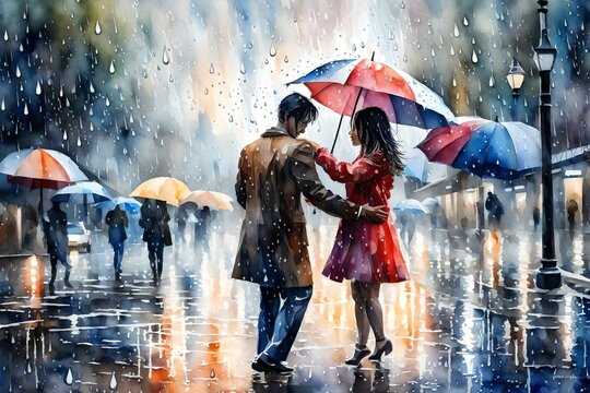 Two People Under Rain