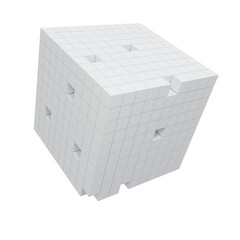 3D White Cube. Abstract Modern Shape. Cut Out.