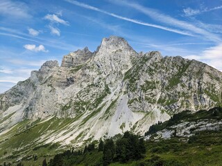View of the Mürtschenstock Switzerland. Brittle mountain to climb. Between Glarus and St.Gallen. Mountaineering in the Alps. High quality photo