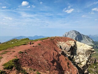 Trail running in the Swiss mountains. Run in a breathtaking environment. Trail run on narrow paths. Trailrun, running. High quality photo