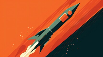 Poster of rocket. Orange colors. Space. Generative AI - obrazy, fototapety, plakaty