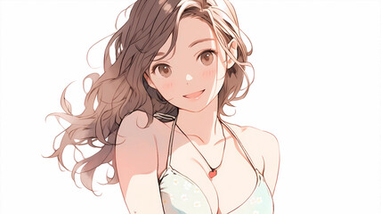 hand drawn cartoon beautiful illustration of cute girl in swimsuit in summer
