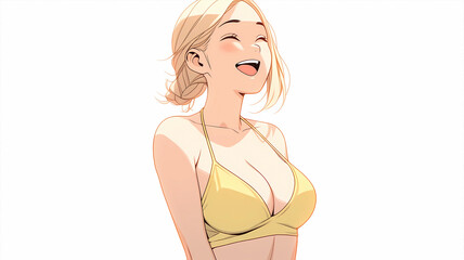hand drawn cartoon beautiful illustration of cute girl in swimsuit in summer
