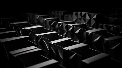 Obraz premium Cardboard boxes. Black and white. Black background. Generative AI