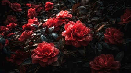 Roses after rain. Generative AI