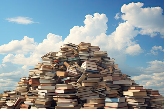 stack of books on sky background