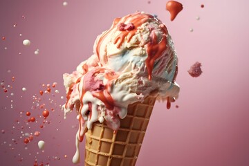 Eine Kugel Eis in der Waffel.
