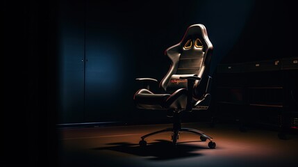 Fototapeta na wymiar Gaming chair in dark room. Generative AI