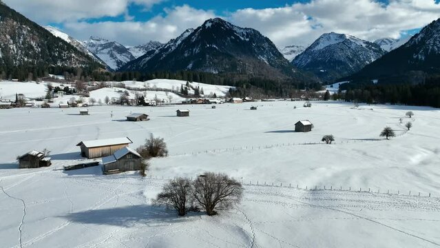 Aerial view, Oberstdorf in winter, Illertal, Allgaeu Alps, Allgaeu, Bavaria, Germany, Europe