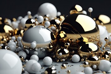 Ethereal Reflections: White Gold & Black Spheres (Generative AI)