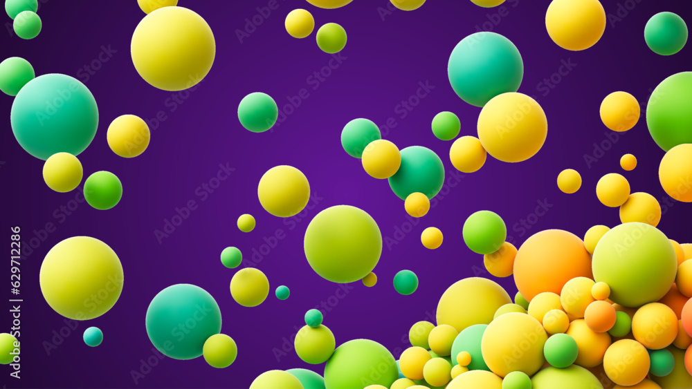 Aufkleber abstract composition with many colorful random flying spheres. colorful matte soft balls in differen