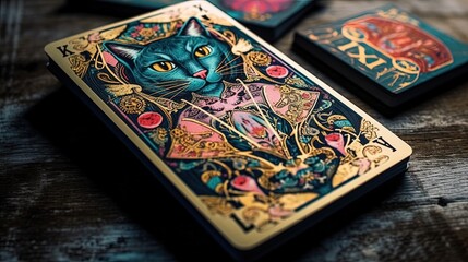 Fototapeta na wymiar Ornate tarot card with cat. Generative AI