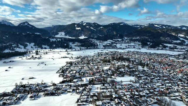 Aerial view, Oberstdorf in winter, Illertal, Allgaeu Alps, Allgaeu, Bavaria, Germany, Europe