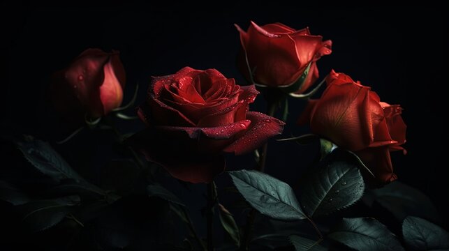 Roses. Deadly roses on black background. Generative AI
