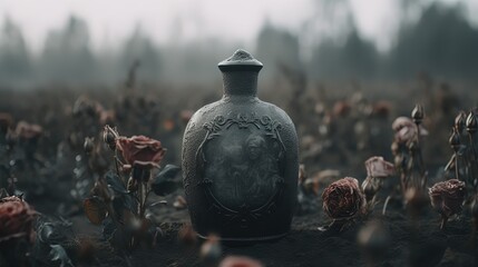 Ancient vessel. Antique vase in the cemetery.. Generative AI