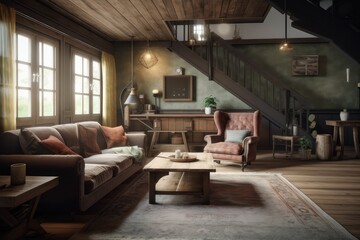 Cozy farmhouse living room interior