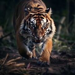 Fototapeta premium Ein Tiger auf der Jagd nach seiner Beute in der Wildnis