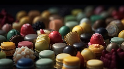 A lot of candies. Assortment of petit fours. Generative AI
