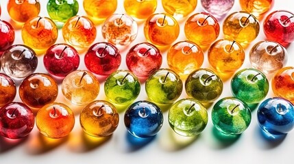 Colorful vivid translucent glass apples. Generative AI