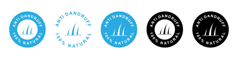 Anti dandruff icon set for shampoo, oil and serum. dandruff free products. Anti dandruff sign, sticker or label. Vector