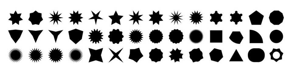 Geometric shapes black silhouette icon set. Outline blank template for speech bubble, message balloon, rectangle, star, square, circle, price tag, paper memory sticker. Vector