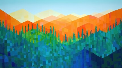 Abstract colorful forest with mountains. Generative AI